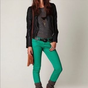 Free People Ankle Zipper Skinny Jeans Emerald Green Women's Size 26